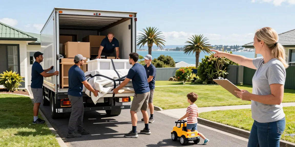 Professional movers in Tauranga loading furniture, showcasing moving companies Tauranga expertise and care.